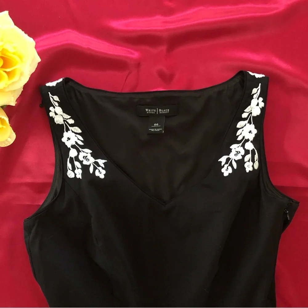 White House Black Market (WHBM) Sleeveless V Neck Embroidered Fit & Flare Dress - Picture 8 of 12